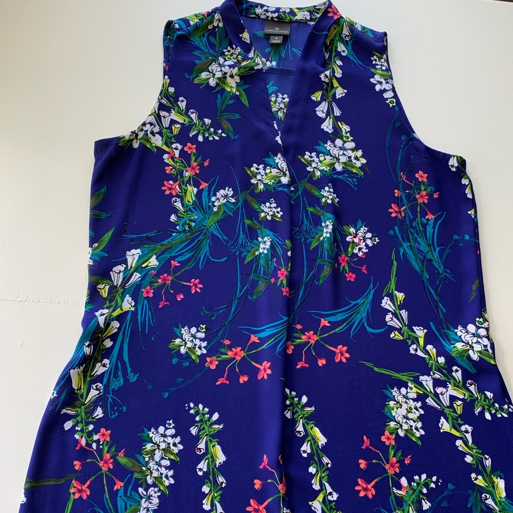 Worthington Sleeveless V-neck Tunic Cobalt Floral Print